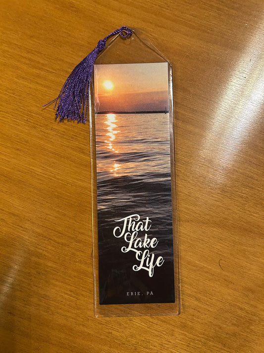Bookmark in vinyl sleeve highlighting Erie's lake life