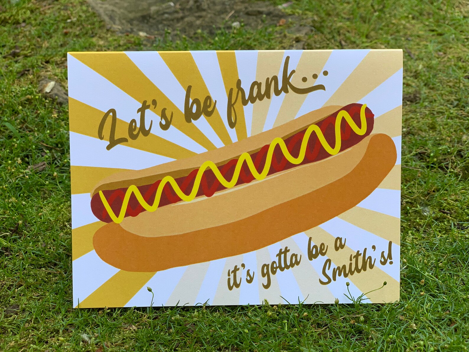 Greeting card with a playful hotdog design