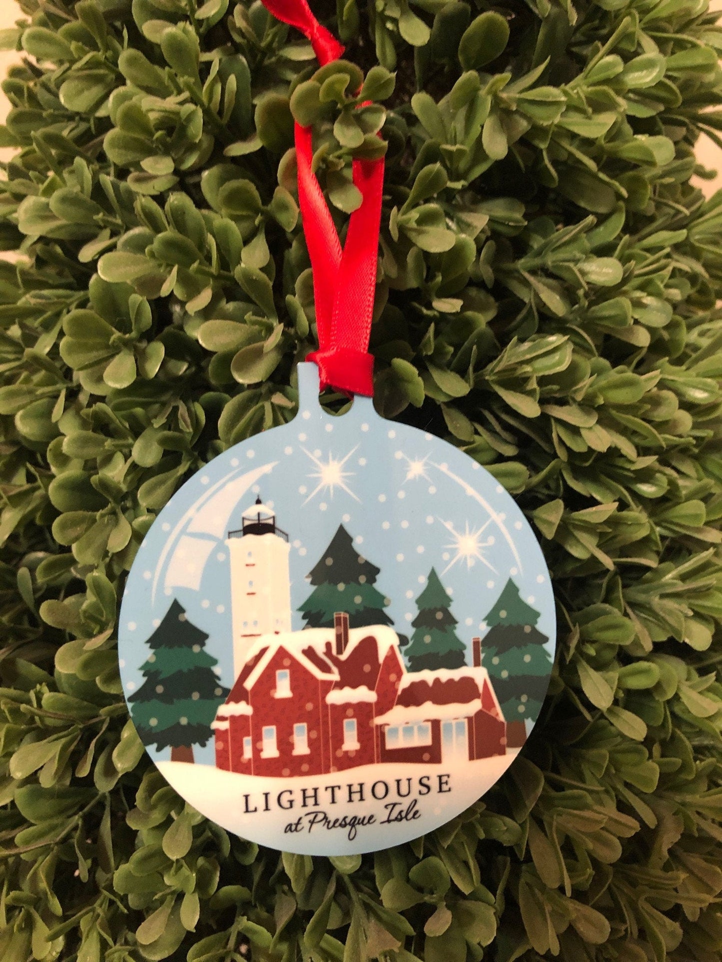 Ornament with drawing of lighthouse at Presque Isle