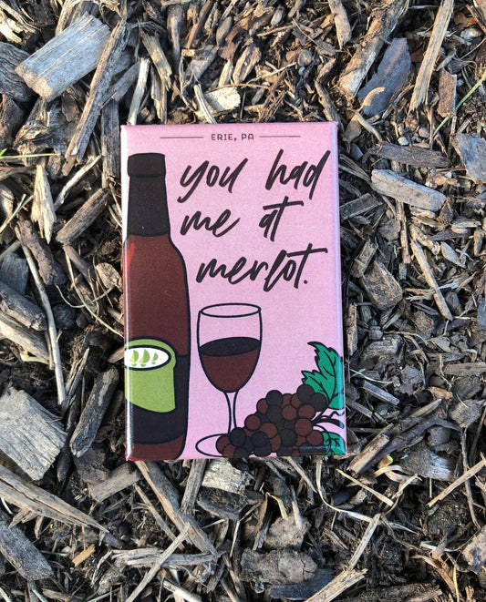 A handdrawn magnet of a popular Erie wine.