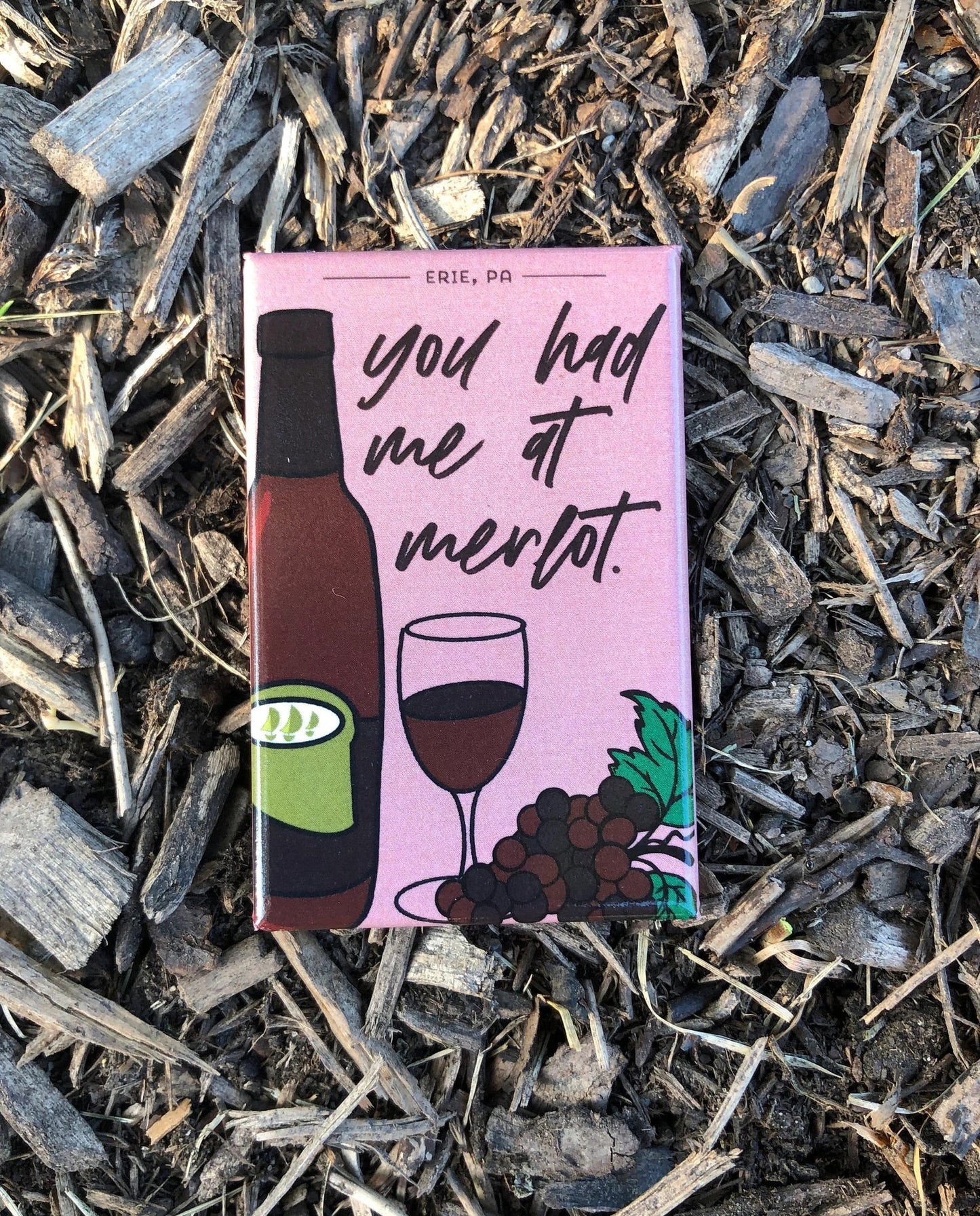 A handdrawn magnet of a popular Erie wine.