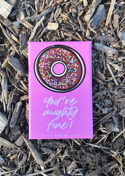 A colorful magnet of the popular mighty fine doughnuts 