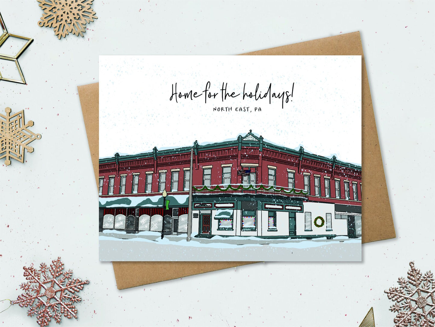 Holiday card with wintry scene