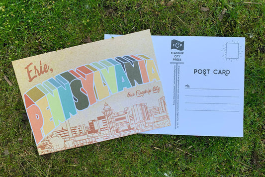 An illustrated postcard of local Erie attractions