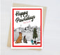 A holiday card with a fun playful pet design featuring the bay at Preque Isle.