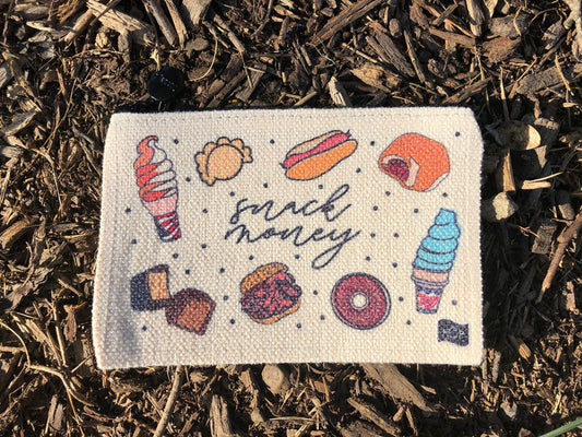 Snack money bag with zipper