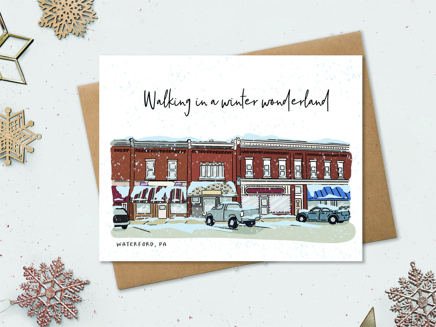 Holiday card with wintry scene
